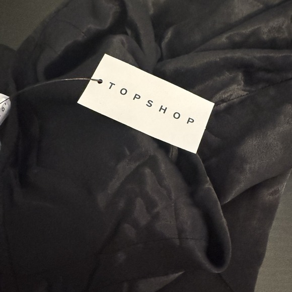 TOPSHOP Womens Size 10 Black Satin Asymmetric Drape Midi Skirt NWT - Picture 6 of 6